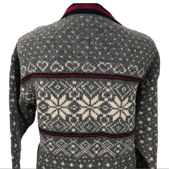 LL Bean Made In USA Vintage Wool Snowflake Button Cardigan Sweater Womens Medium - Picture 6 of 10